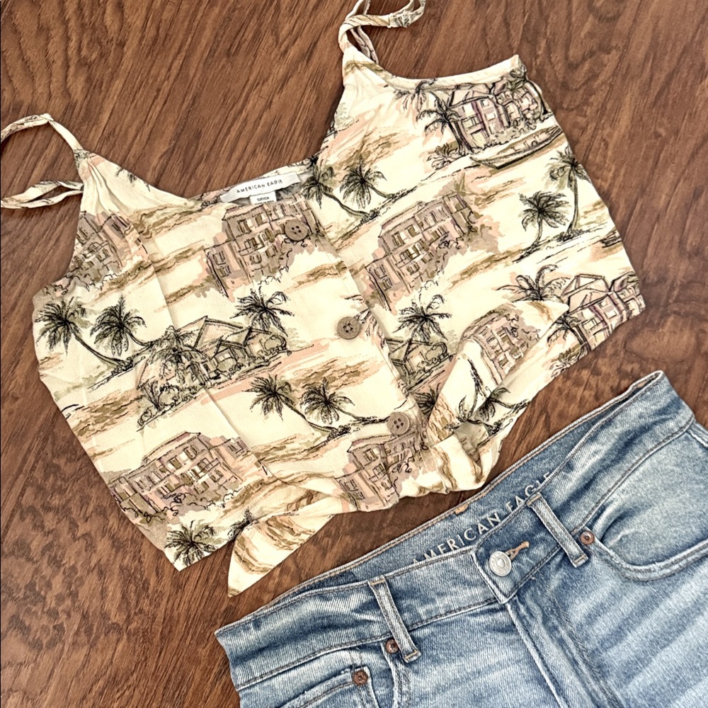 American Eagle Outfitters Tropical Print Cropped Tank